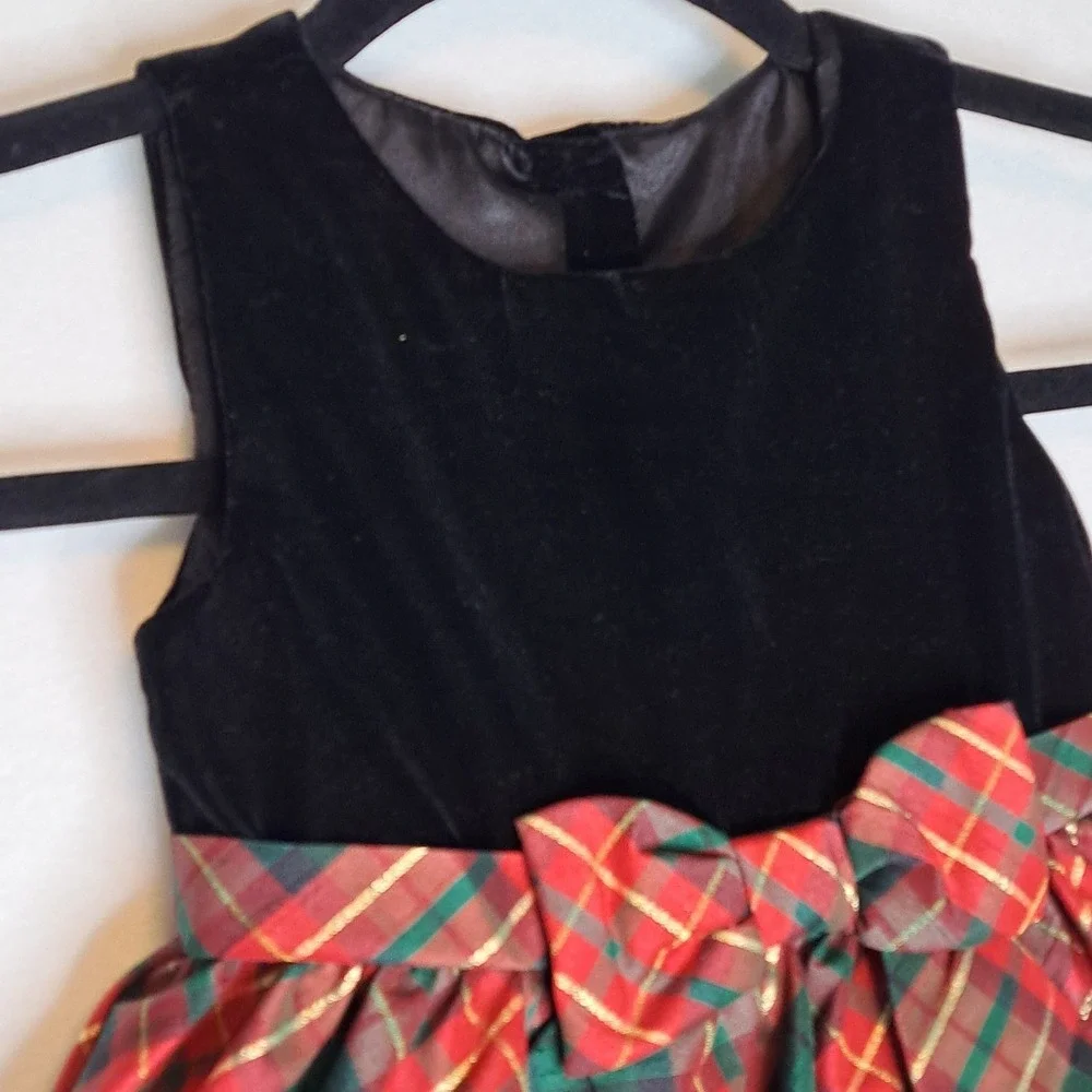 Gymboree Girls 3T‎ Dress Velvet Plaid Holiday Sparkle Bow Party Special Occasion